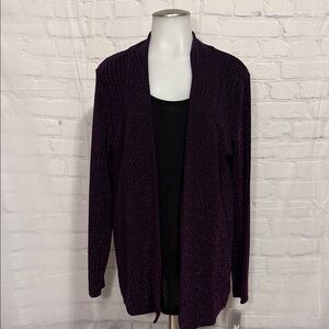 JM Collection Purple Shimmer Cardigan with Black Camisole Women’s Medium NWT
